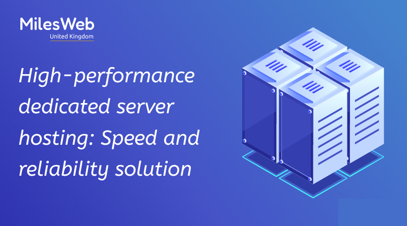 Illustration representing high-performance dedicated server hosting, featuring a lightning bolt and server icon against a gradient background.