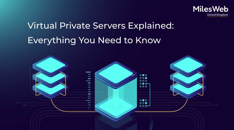 Illustration representing Virtual Private Servers (VPS) hosting, featuring a server stack and shield icon with a gradient background.